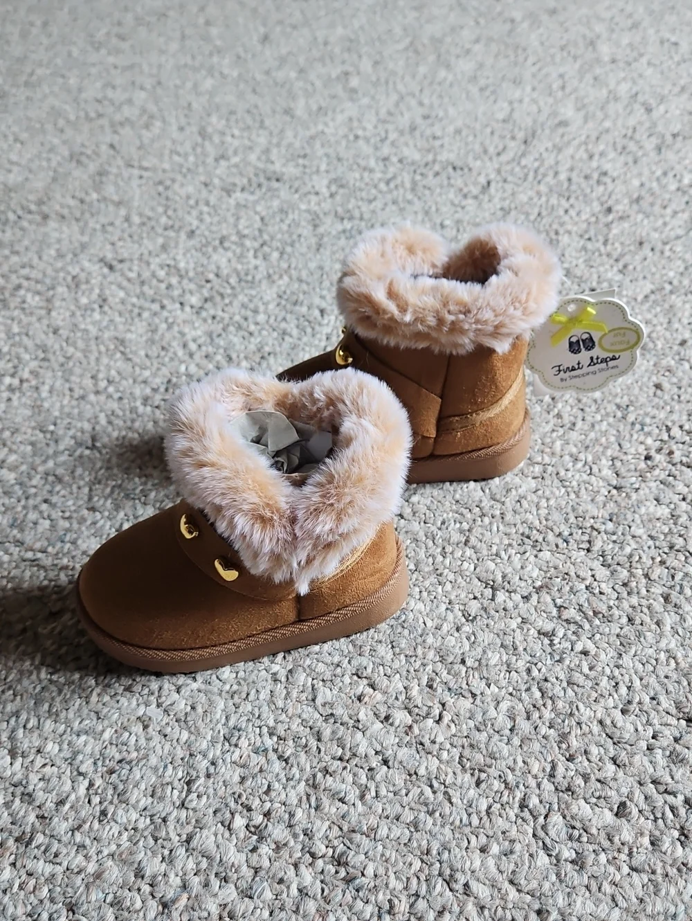 Nrw Just Steps Kids Faux Fur Lined Tan Booties.